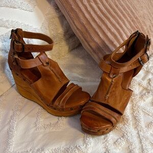 BED|STU Brown Leather Wedge Sandals